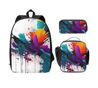 MDATT Paint Splatter Backpacks with Lunch Pack Pencil Case, Lightweight Bookbag for Camping Excursions