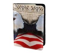MDATT Patriotic Bald Eagle with American Flag Printing Cowhide Travel Passport Wallet for Women Men Document Organizer Passports Holder for Travel