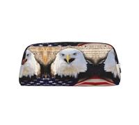 MDATT Patriotic Bald Eagle with American Flag Printing Cute Pen Stationery Bag Leather Pencil Pouch for Students Zipper Bag for Pens,Pencils,Markers