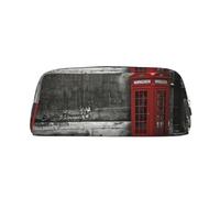 MDATT Phone Booth in London Streets Printing Cute Pen Stationery Bag Leather Pencil Pouch for Students Zipper Bag for Pens,Pencils,Markers