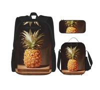 MDATT Pineapple Painting Backpacks Study Backpacks with Lunch Box Pencil Case Canvas Travel Bag for Elementary Student