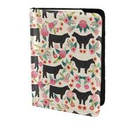 MDATT Pink Flower Show Steer Cows Cattle Printing Cowhide Travel Passport Wallet for Women Men Document Organizer Passports Holder for Travel