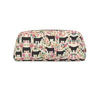 MDATT Pink Flower Show Steer Cows Cattle Printing Cute Pen Stationery Bag Leather Pencil Pouch for Students Zipper Bag for Pens,Pencils,Markers