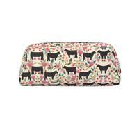 MDATT Pink Flower Show Steer Cows Cattle Printing Cute Pen Stationery Bag Leather Pencil Pouch for Students Zipper Bag for Pens,Pencils,Markers