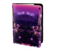 MDATT Pink Paris Printing Cowhide Travel Passport Wallet for Women Men Document Organizer Passports Holder for Travel