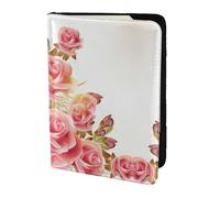 MDATT Pink Rose Blossom Printing Cowhide Travel Passport Wallet for Women Men Document Organizer Passports Holder for Travel
