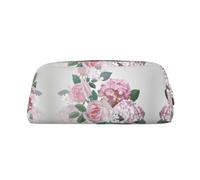 MDATT Pink Rose Hydrangea Printing Cute Pen Stationery Bag Leather Pencil Pouch for Students Zipper Bag for Pens,Pencils,Markers