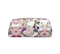 MDATT Pink Rose Printing Cute Pen Stationery Bag Leather Pencil Pouch for Students Zipper Bag for Pens,Pencils,Markers