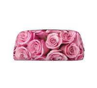 MDATT Pink Rose Printing Cute Pen Stationery Bag Leather Pencil Pouch for Students Zipper Bag for Pens,Pencils,Markers