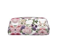 MDATT Pink Rose Printing Cute Pen Stationery Bag Leather Pencil Pouch for Students Zipper Bag for Pens,Pencils,Markers