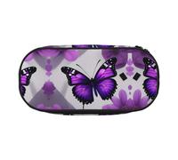 MDATT Purple Butterfly and Flower 1 Large Pencil Case Pouch,Soft Pencil Pouch Organizer with Zipper,Portable Pencil Case for Adult