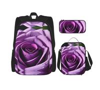 MDATT Purple Rose Backpacks Study Backpacks with Lunch Box Pencil Case Canvas Travel Bag for Elementary Student
