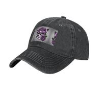 MDATT Purple Rose Skull Baseball Cap Adjustable Twill Bulk with Ponytail Hole Washed Dad Hat for Men Women, Black, One size