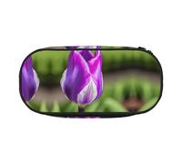 MDATT Purple Tulip Large Pencil Case Pouch,Soft Pencil Pouch Organizer with Zipper,Portable Pencil Case for Adult
