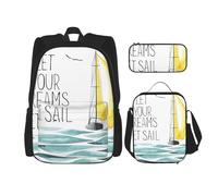 MDATT Quotes Let Your Dreams Set Sail Backpack with Lunch Box Anime Backpack School Bag Bookbag Backpack Set for Three