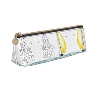 MDATT Quotes Let Your Dreams Set Sail Multifunctional Leather Pencil Case with Large Storagecapacity Classic Triangular Design
