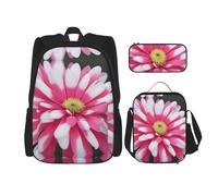 MDATT Red and White Flower Backpacks Study Backpacks with Lunch Box Pencil Case Canvas Travel Bag for Elementary Student