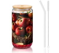 MDATT Red Fruit in A Basket Printing 16oz Drinking Glasses with Lids and Straws,Cute Water Glasses for Juice,Beer,Coffee,Tea