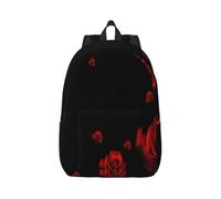 MDATT Red Rose Black Background Printing Drawstring Backpack Bag, Students' String Backpack Bulk Cinch Sack Tote Bags For Gym Traveling Boys Girls