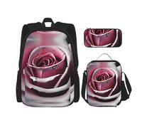 MDATT Red Rose Close Up Backpacks Study Backpacks with Lunch Box Pencil Case Canvas Travel Bag for Elementary Student