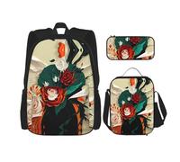 MDATT Red Rose Floral Backpacks Study Backpacks with Lunch Box Pencil Case Canvas Travel Bag for Elementary Student