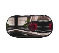 MDATT Red Rose On Piano Large Pencil Case Pouch,Soft Pencil Pouch Organizer with Zipper,Portable Pencil Case for Adult
