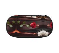 MDATT Red Rose On Piano Large Pencil Case Pouch,Soft Pencil Pouch Organizer with Zipper,Portable Pencil Case for Adult