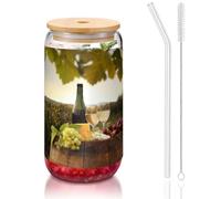 MDATT Red Wine Printing 16oz Drinking Glasses with Lids and Straws,Cute Water Glasses for Juice,Beer,Coffee,Tea