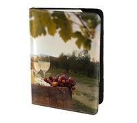 MDATT Red Wine Printing Cowhide Travel Passport Wallet for Women Men Document Organizer Passports Holder for Travel