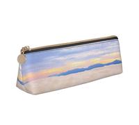 MDATT Romantic White Sand Landscape Multifunctional Leather Pencil Case with Large Storagecapacity Classic Triangular Design