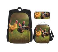 MDATT Rooster Backpacks Study Backpacks with Lunch Box Pencil Case Canvas Travel Bag for Elementary Student