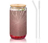 MDATT Rose Gold Pink Printing 16oz Drinking Glasses with Lids and Straws,Cute Water Glasses for Juice,Beer,Coffee,Tea