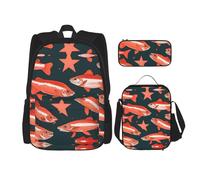 MDATT Salmon Backpacks Study Backpacks with Lunch Box Pencil Case Canvas Travel Bag for Elementary Student