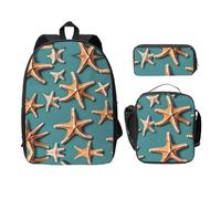 MDATT Sea Shell Starfish Backpacks with Lunch Pack Pencil Case, Lightweight Bookbag for Camping Excursions