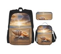 MDATT Seashell Landscape On The Beach Backpacks Study Backpacks with Lunch Box Pencil Case Canvas Travel Bag for Elementary Student