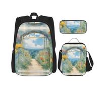 MDATT Season Watercolors of Herbs Flowers Backpacks Study Backpacks with Lunch Box Pencil Case Canvas Travel Bag for Elementary Student