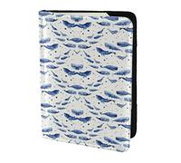 MDATT Small Blue Whale Swimming Printing Cowhide Travel Passport Wallet for Women Men Document Organizer Passports Holder for Travel