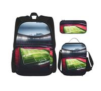 MDATT Stadium Football Satdium Field Light Night Backpacks Study Backpacks with Lunch Box Pencil Case Canvas Travel Bag for Elementary Student