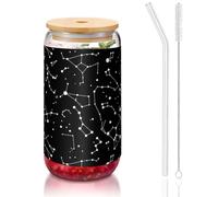 MDATT Starry Divination Constellation Printing 16oz Drinking Glasses with Lids and Straws,Cute Water Glasses for Juice,Beer,Coffee,Tea