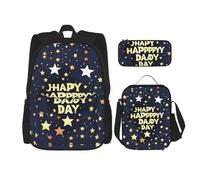 MDATT Stars and Happy Fathers Day Backpacks Study Backpacks with Lunch Box Pencil Case Canvas Travel Bag for Elementary Student