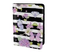 MDATT Striped Flower Butterfly Printing Cowhide Travel Passport Wallet for Women Men Document Organizer Passports Holder for Travel