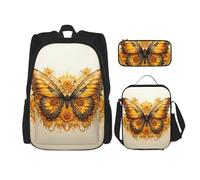 MDATT Sunflower Butterfly Backpacks Study Backpacks with Lunch Box Pencil Case Canvas Travel Bag for Elementary Student