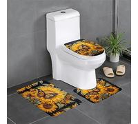 MDATT Sunflower Butterfly Christmas Bathroom Rugs Gift Sets 3 Piece,Bath Mats For Bathroom Floor,With U Shaped Toilet Rug