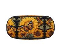 MDATT Sunflower Butterfly Large Pencil Case Pouch,Soft Pencil Pouch Organizer with Zipper,Portable Pencil Case for Adult