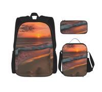 MDATT Sunset at The Beach Backpacks Study Backpacks with Lunch Box Pencil Case Canvas Travel Bag for Elementary Student