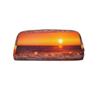 MDATT Sunset with Sea Waves Printing Cute Pen Stationery Bag Leather Pencil Pouch for Students Zipper Bag for Pens,Pencils,Markers