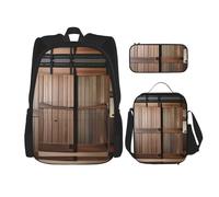 MDATT Teal Barn Door Floral Backpacks Study Backpacks with Lunch Box Pencil Case Canvas Travel Bag for Elementary Student