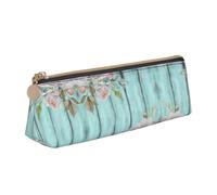 MDATT Teal Barn Door Floral Multifunctional Leather Pencil Case with Large Storagecapacity Classic Triangular Design