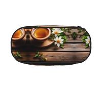 MDATT Teal Flower On Wooden Plank Large Pencil Case Pouch,Soft Pencil Pouch Organizer with Zipper,Portable Pencil Case for Adult
