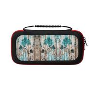 MDATT Teal Flower On Wooden Plank Portable Travel All Protective Bag Soft Lining for Switch Console Pro Controller Accessories